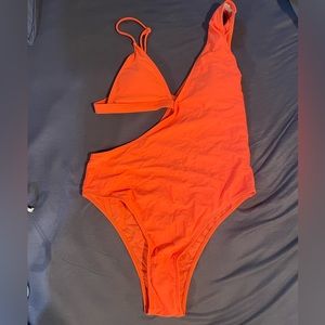 Neon orange one-piece bathing suit